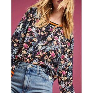 Anthropologie Floral Blouse - Black, Blue, Pink